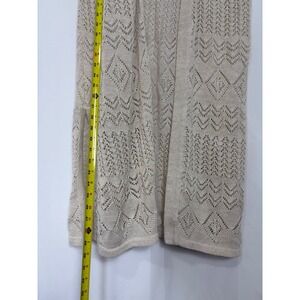 Cream Pointelle Knit Sleeveless Duster Cardigan‎ Open Front Longline Vest Boho